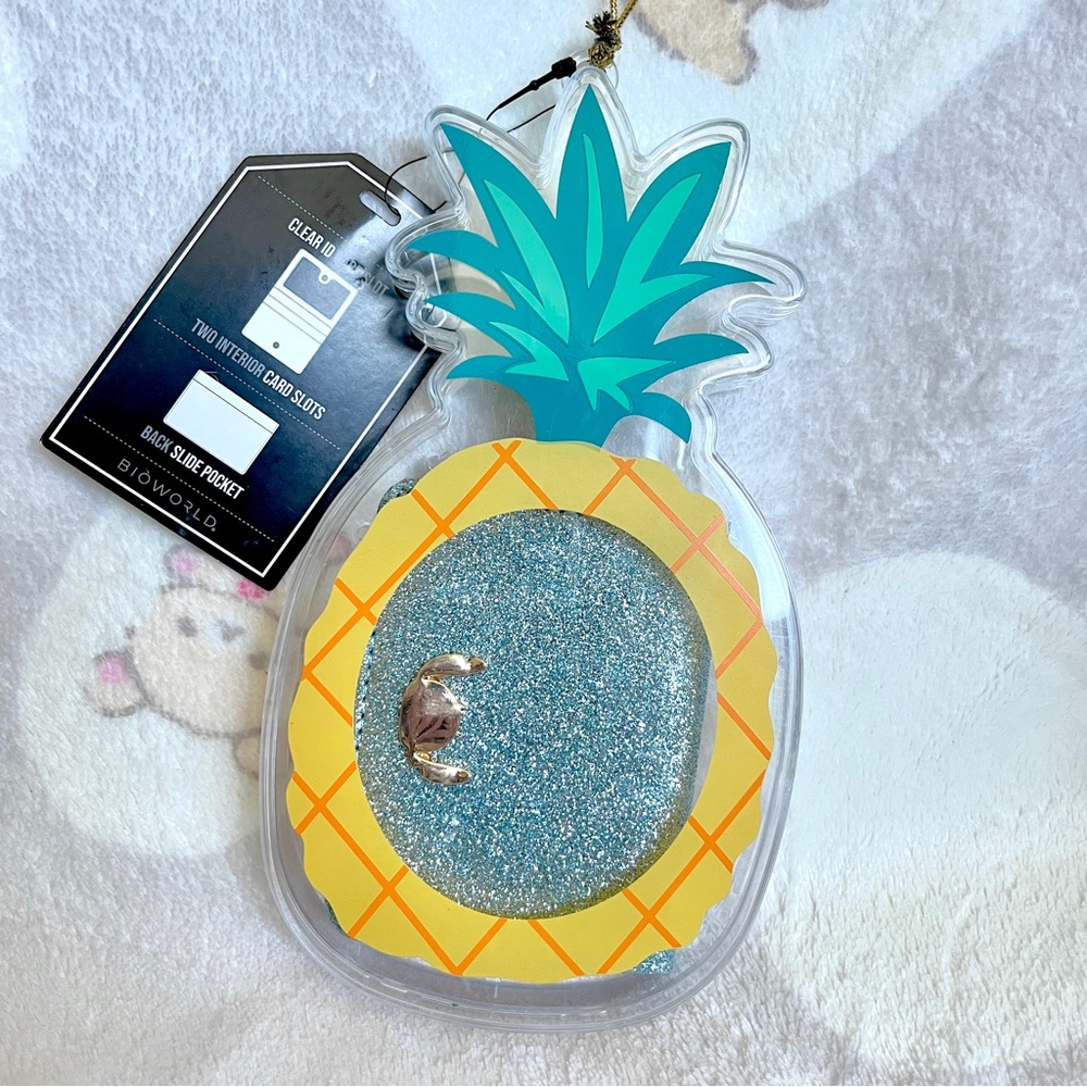 NEW Disney Stitch Bioworld Blue Glitter Sparkly Wallet in Pineapple Case